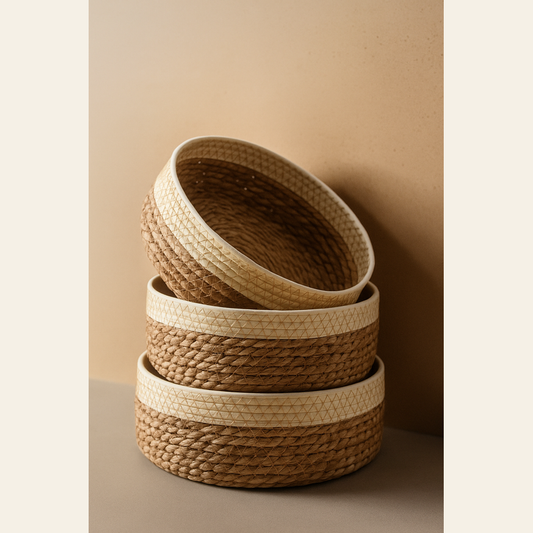 Natural Woven Straw Basket Set of 3